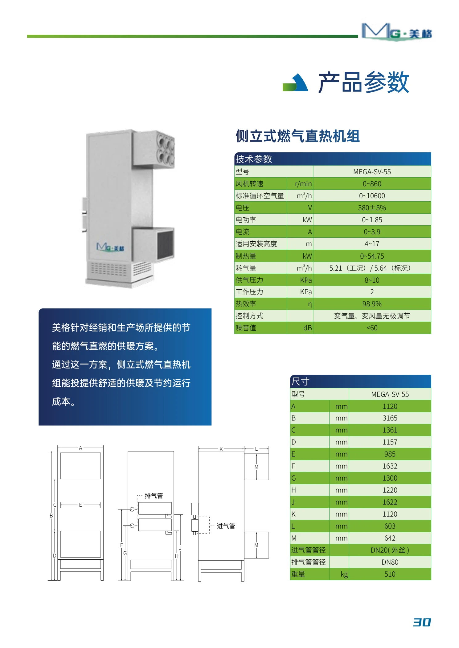 侧立式燃气直热机组 规格详情 1